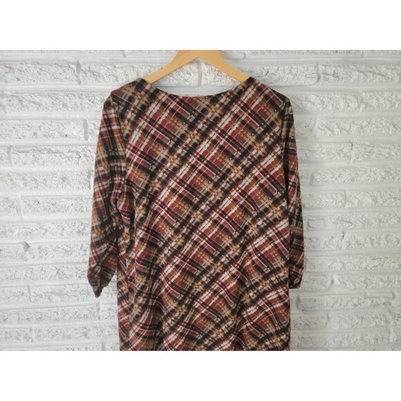 Perceptions Women Dress Extra Large XL Shirt Knit Mini Brown Plaid PLA11E - Picture 8 of 12